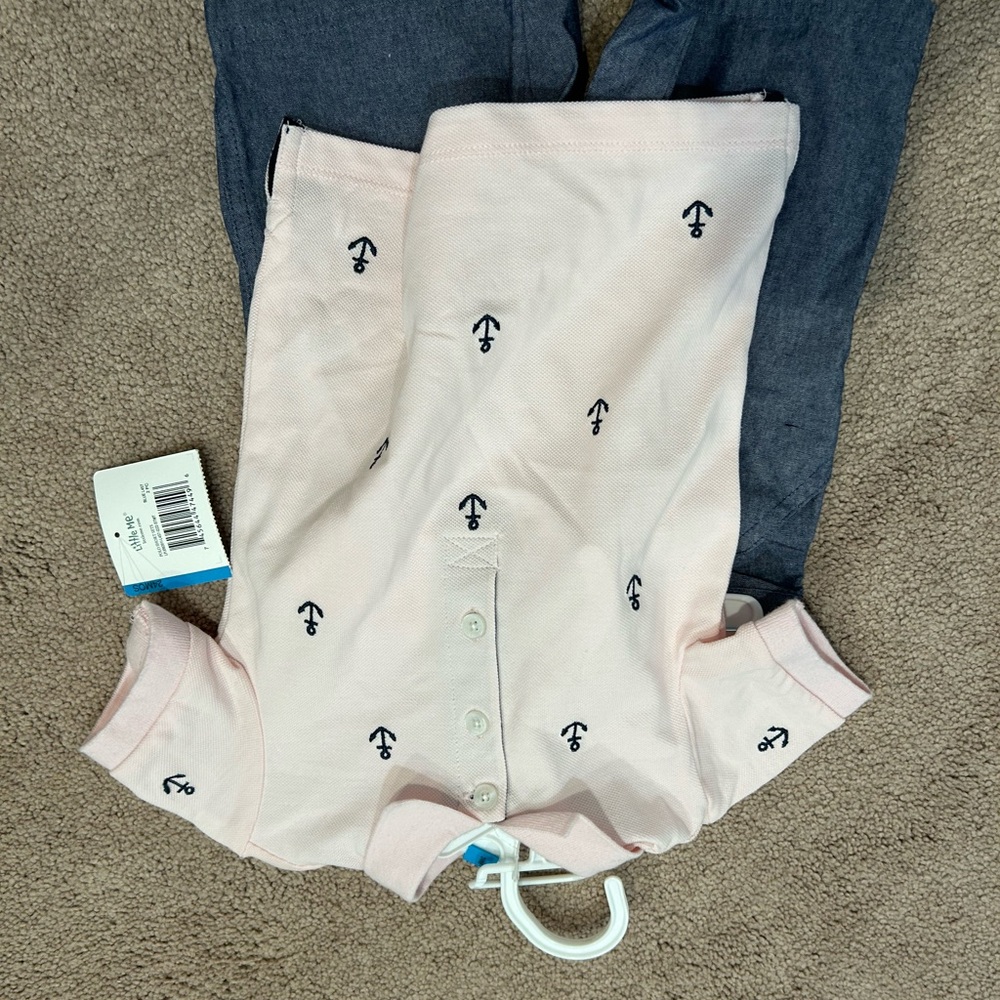 Little Me Nautical Anchor Print Polo Shirt and Pants Set